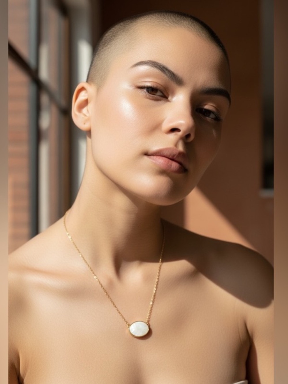 Gold Chain Necklace with White Oval Pendant - Women's Jewelry
